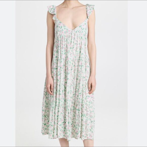 The Sokie Collective The Summer Flutter Dress Green and Pink - Small - Picture 1 of 7